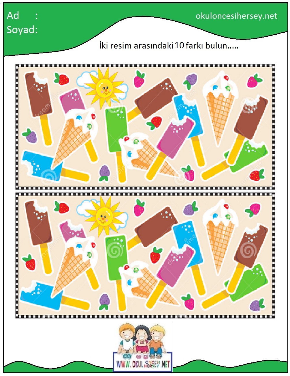 okul öncesi İki Resim Arasındaki Farkı Bul